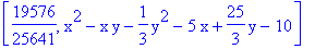 [19576/25641, x^2-x*y-1/3*y^2-5*x+25/3*y-10]